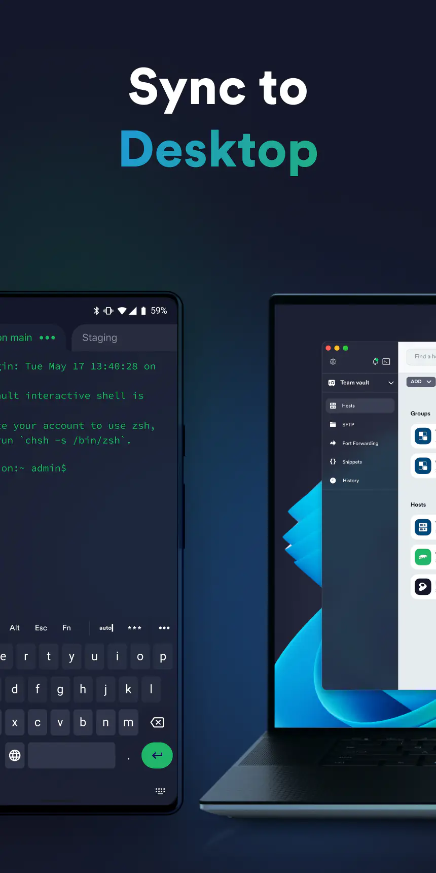 لقطة شاشة Termius - Modern SSH Client %د
