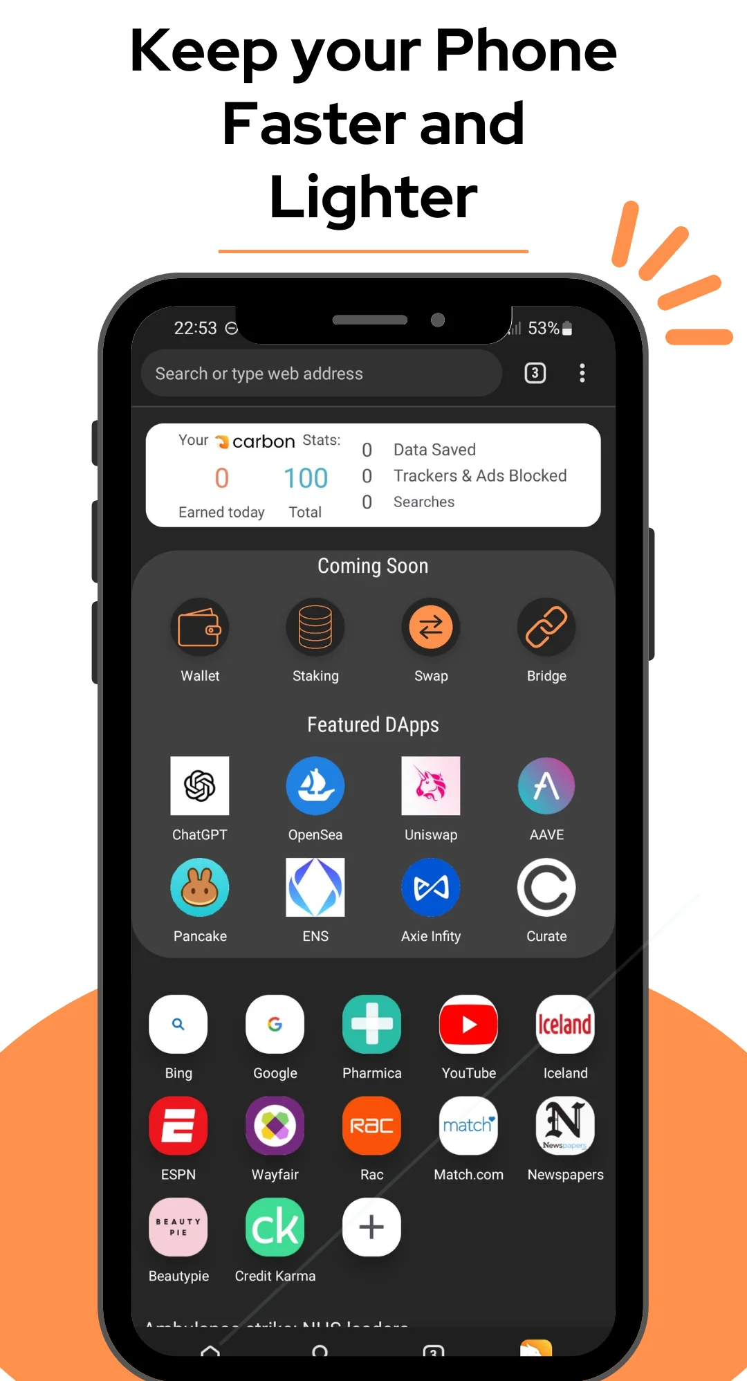 Снимка на екрана Carbon: Super Fast Browser 1