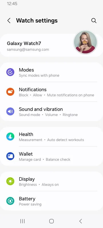 Ảnh chụp màn hình Galaxy Wearable 3