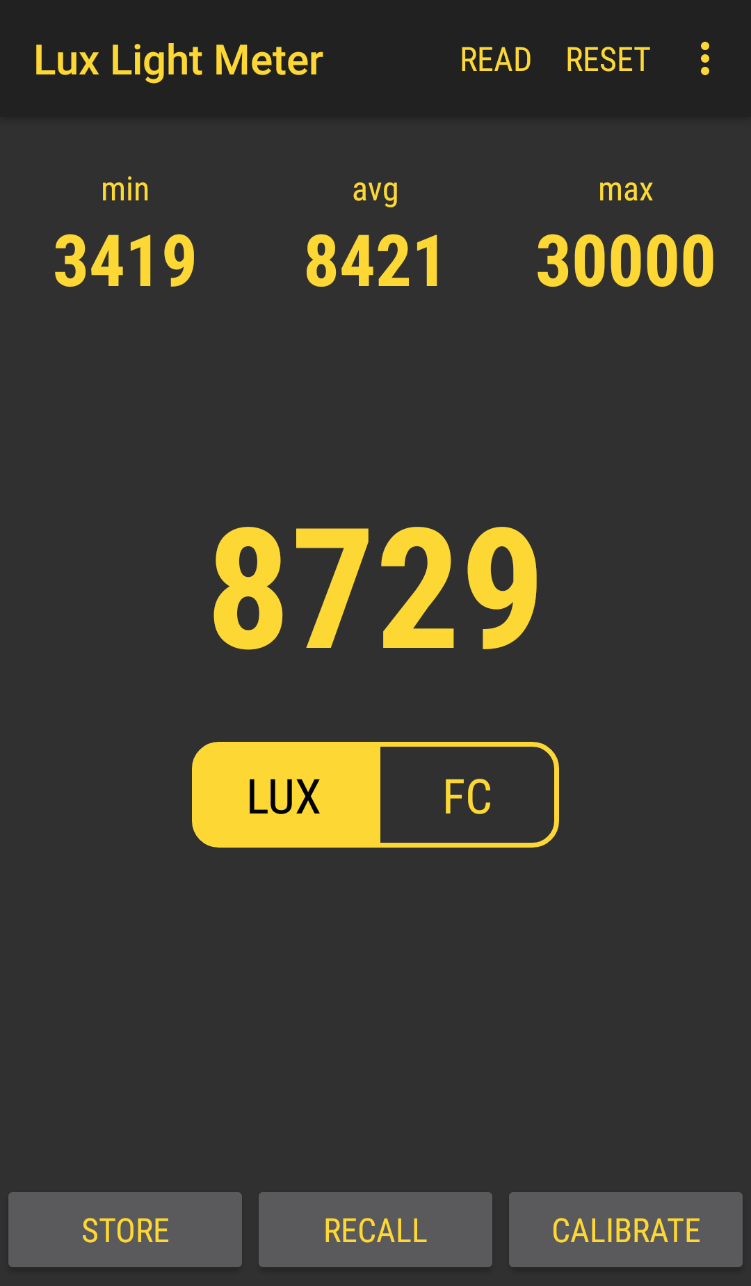 Снимка на екрана Lux Light Meter Pro 1