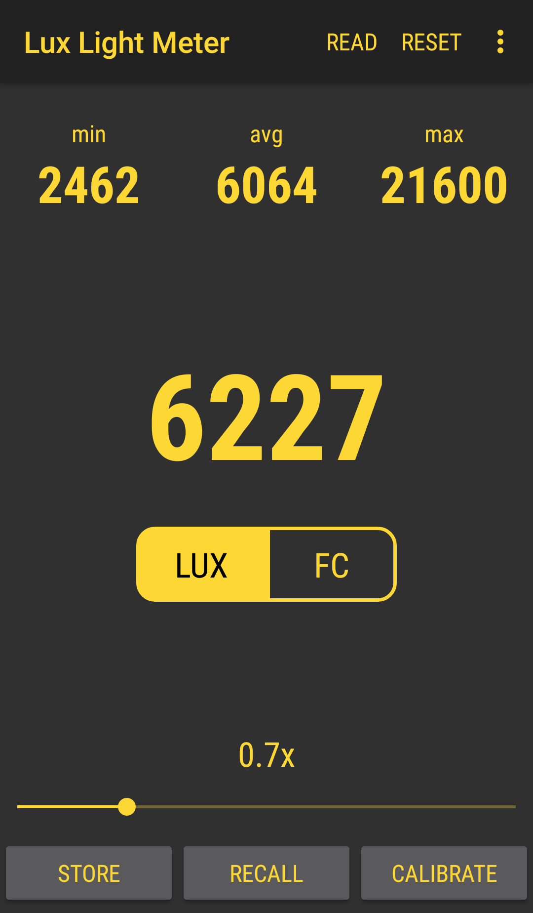 Снимка на екрана Lux Light Meter Pro 2