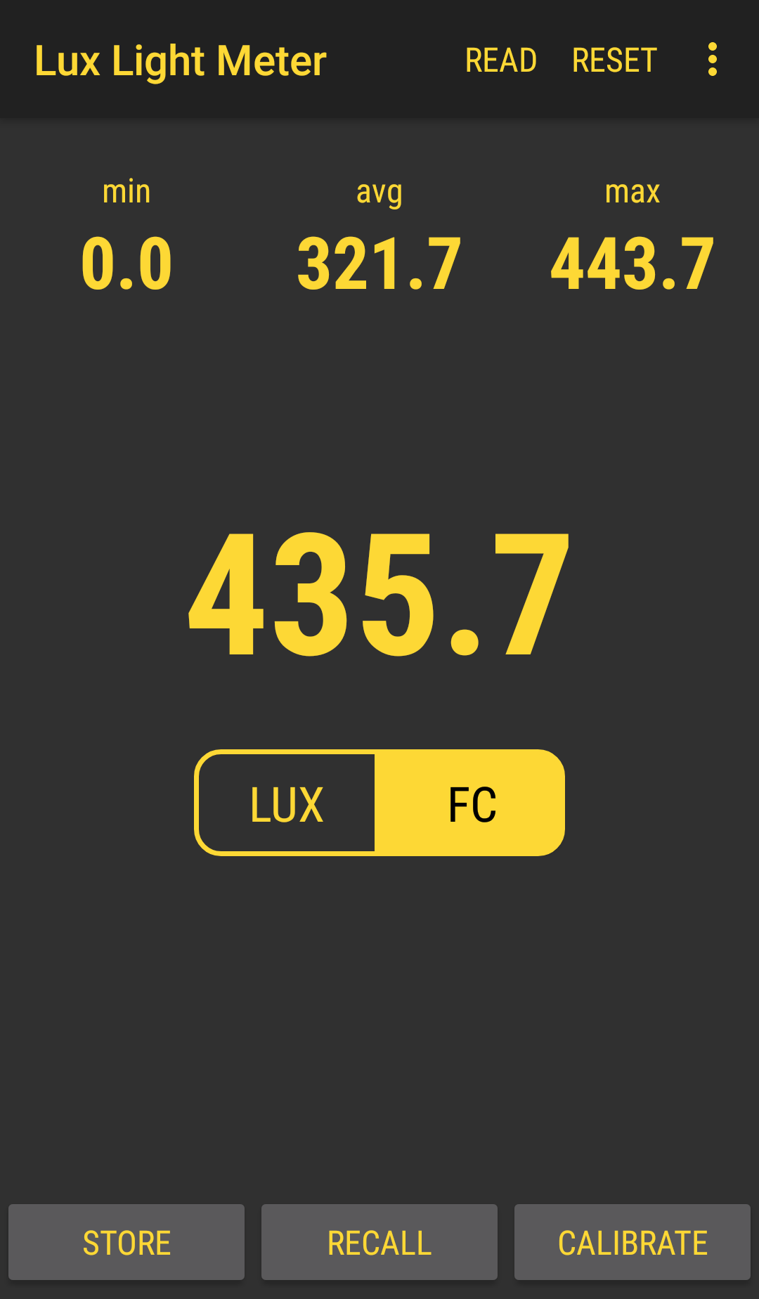 Снимка на екрана Lux Light Meter Pro 4