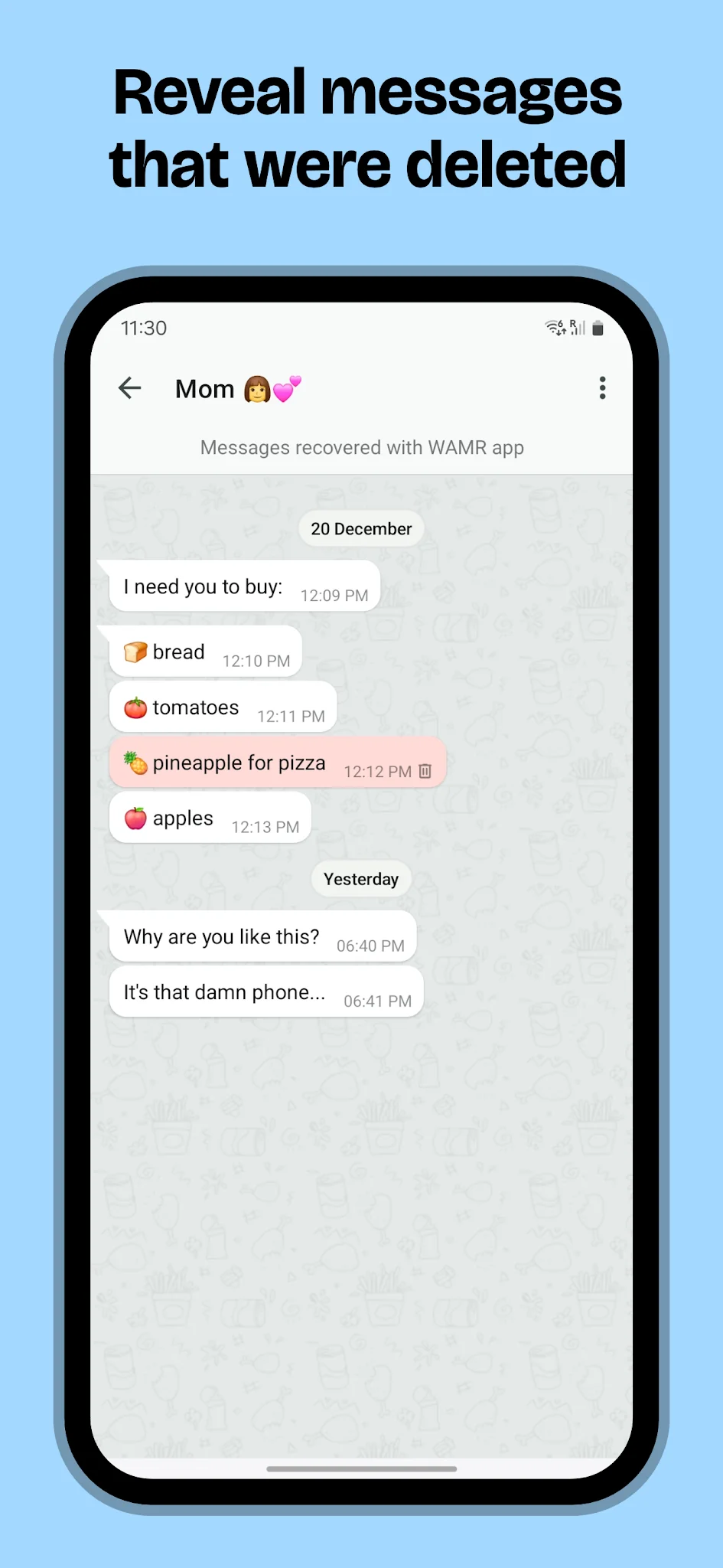 Скриншот WAMR: Reveal deleted messages! 4