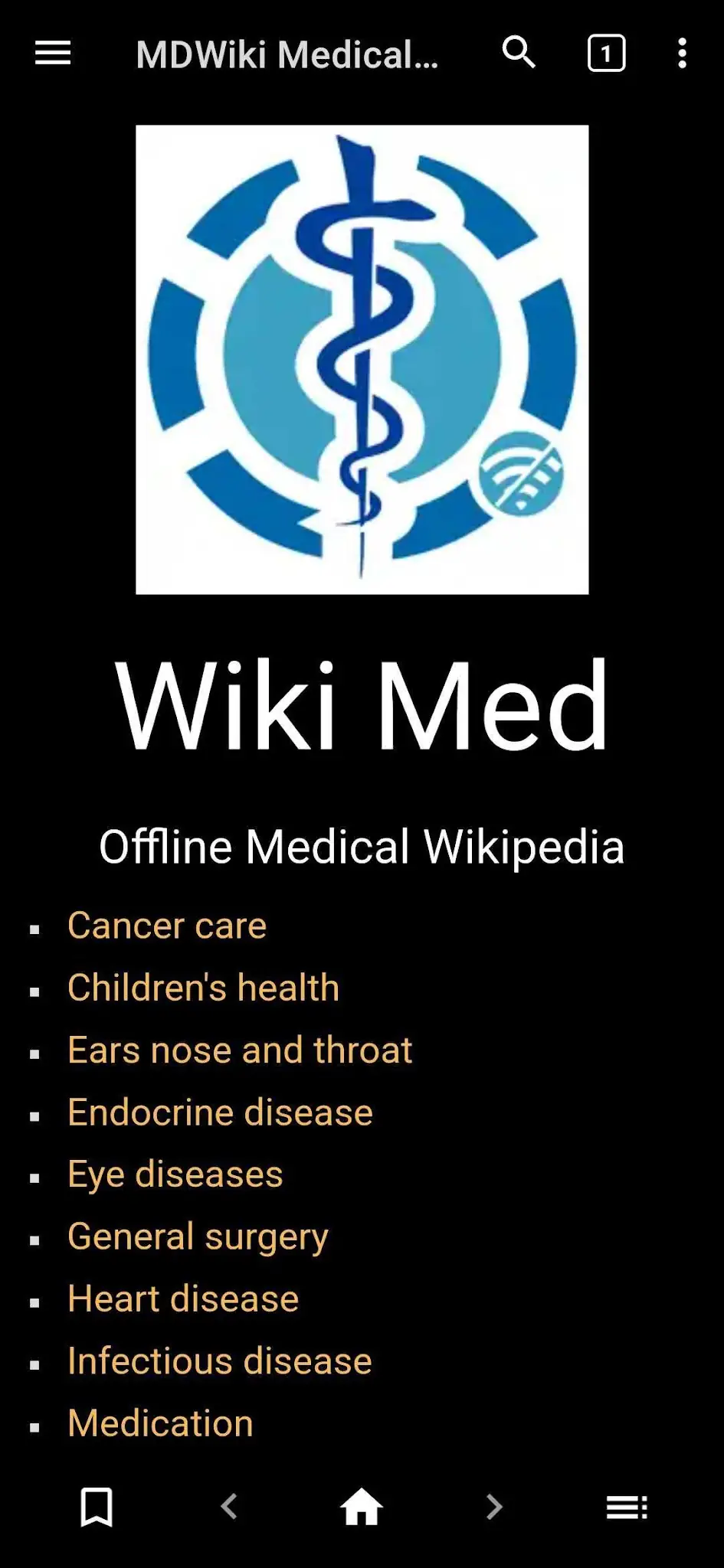 Snímek obrazovky WikiMed Medical Encyclopedia 1