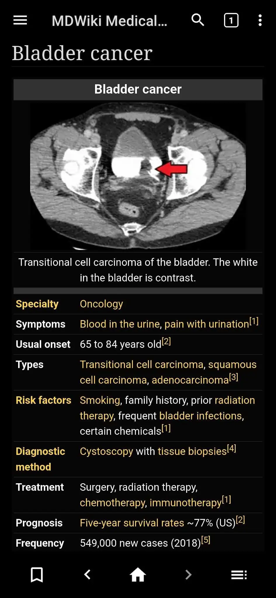 Snímek obrazovky WikiMed Medical Encyclopedia 2