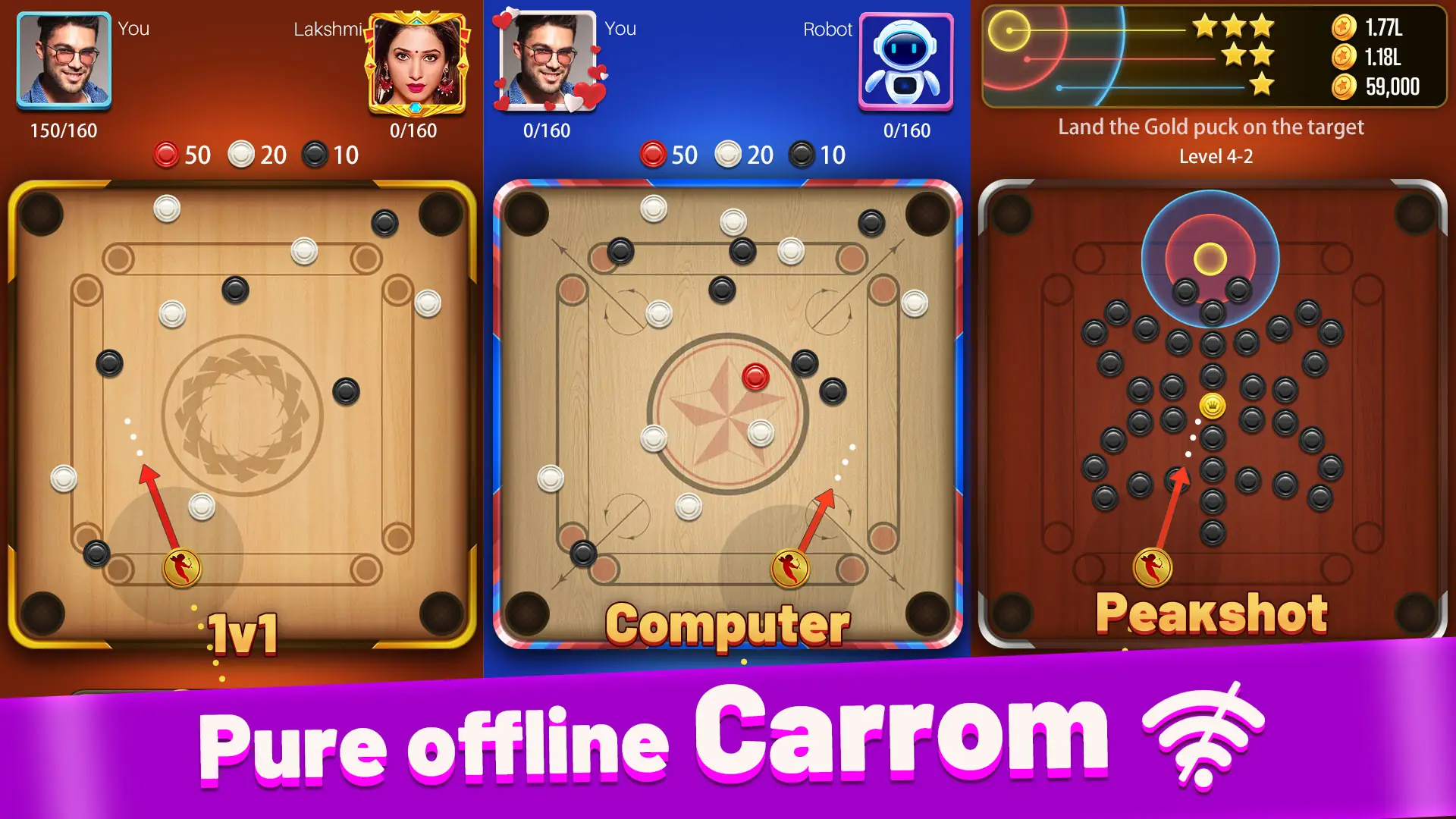 Скриншот Carrom Lite-Board Offline Game 2