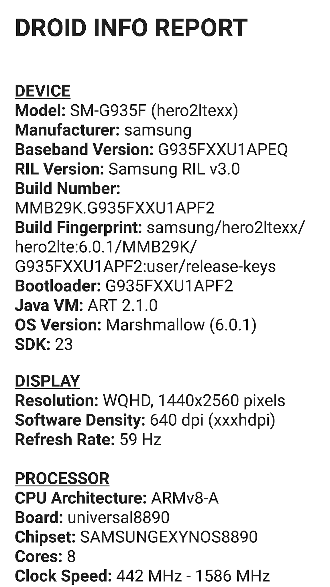 Zrzut ekranu Droid Hardware Info 3