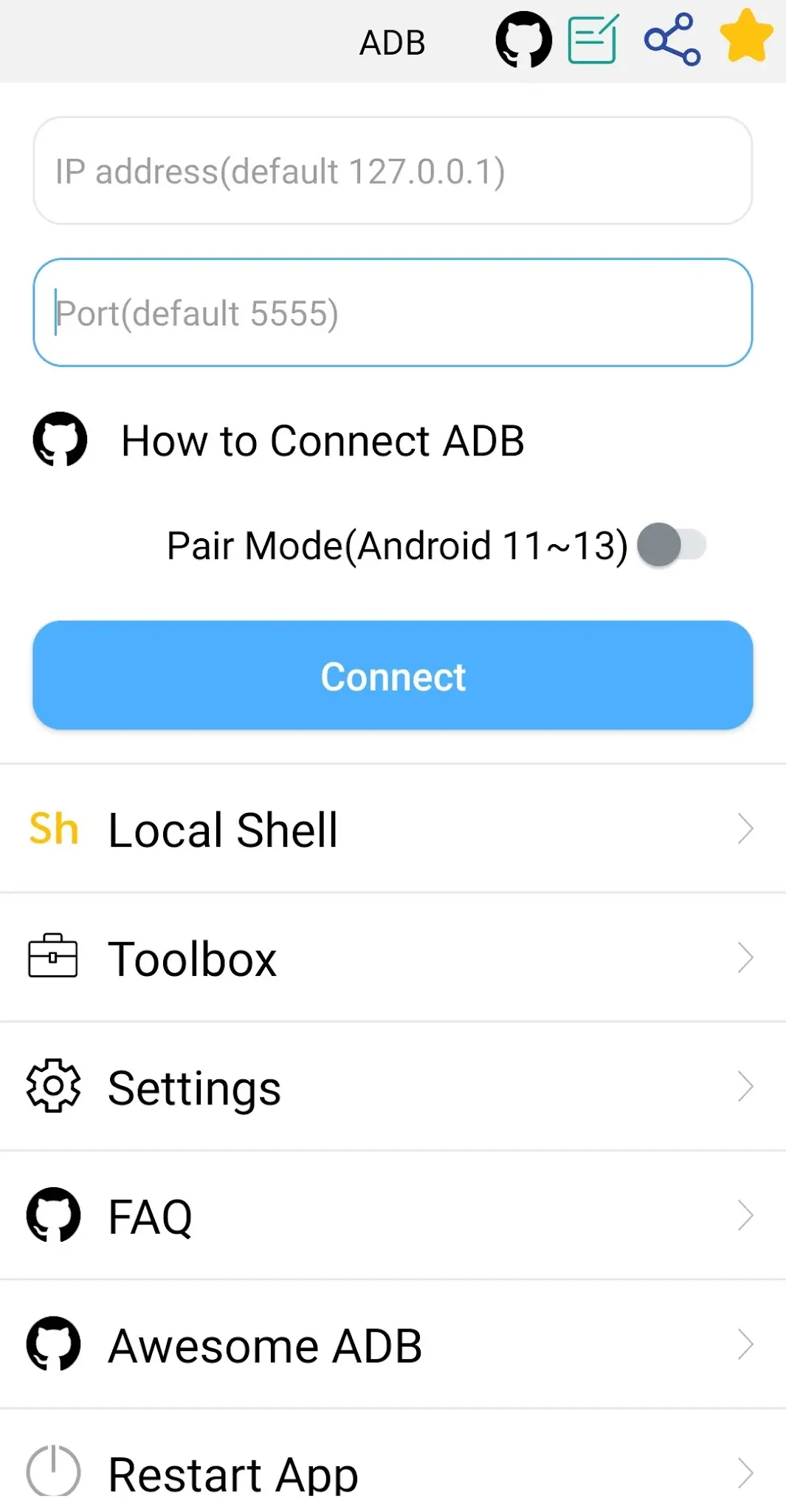 Schermata ADB Shell - Debug Toolbox 1