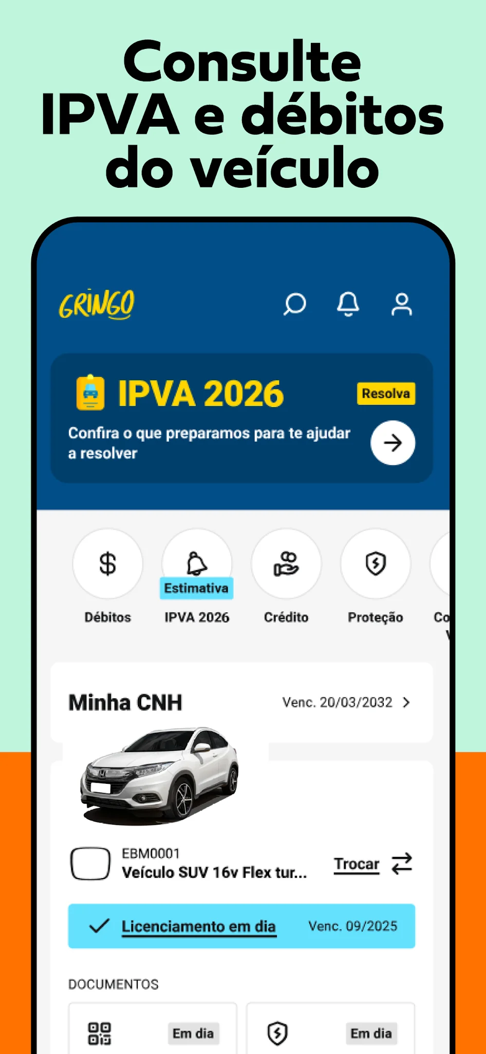 Screenshot Gringo: Licenciamento, IPVA + 4
