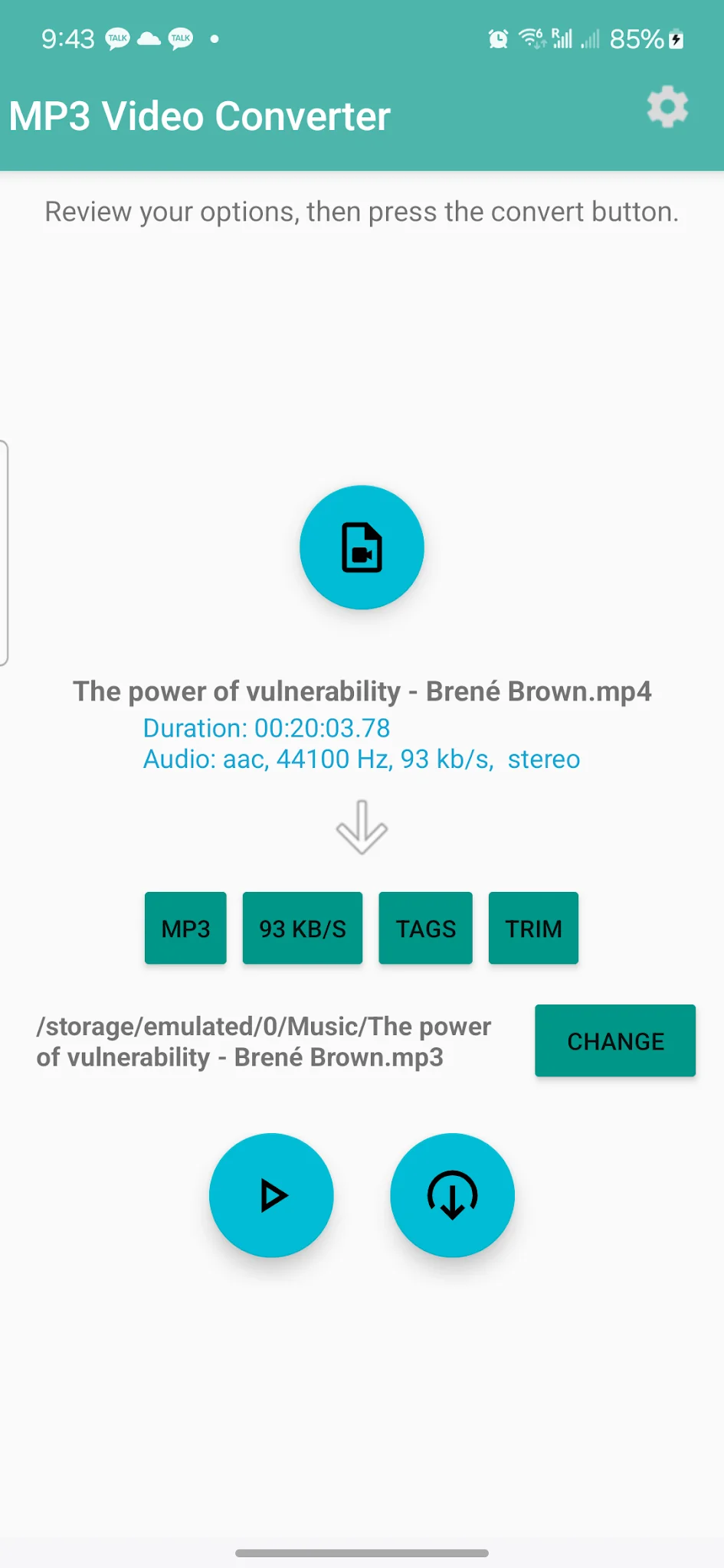 Snímek obrazovky MP3 Video Converter 2