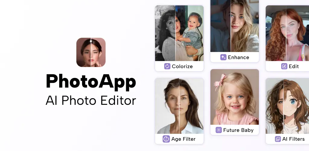 PhotoApp — Улучшение фото с ИИ приложение обложка для Android