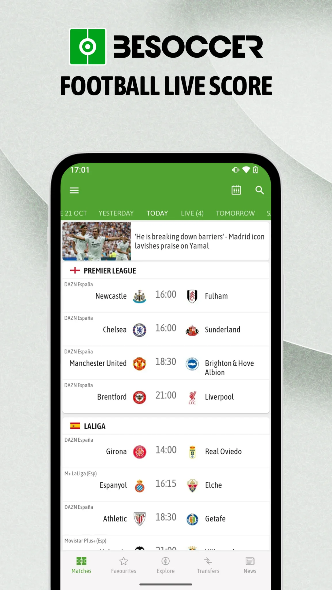 BeSoccer: Soccer Live Score स्क्रीनशॉट 1